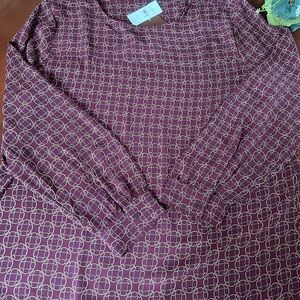 Loft Burgundy Geometric Long Sleeve Top